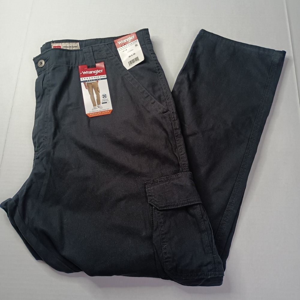 Wrangler Cargo Pants Men's 40x30 Regular Taper Black Stretch Utility Workwear